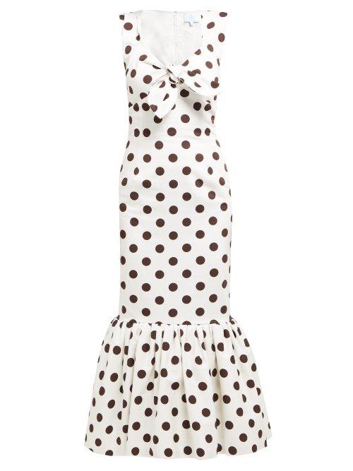 Matchesfashion.com Rebecca De Ravenel - Polka Dot Print Cotton Poplin Midi Dress - Womens - White Multi
