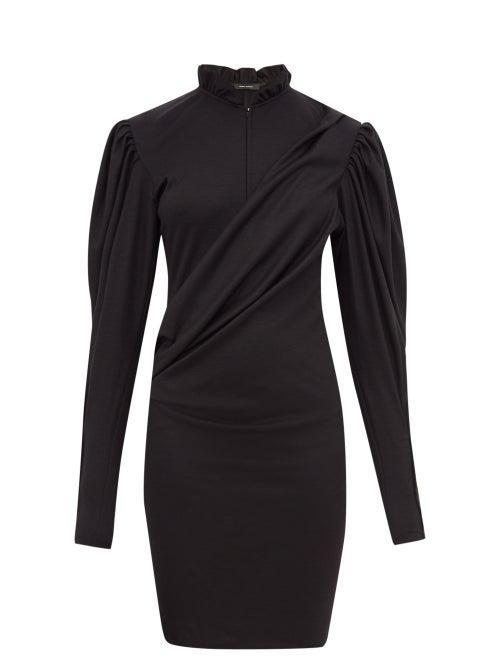 Matchesfashion.com Isabel Marant - Divya Puff Sleeve Ruched Wool Jersey Dress - Womens - Black