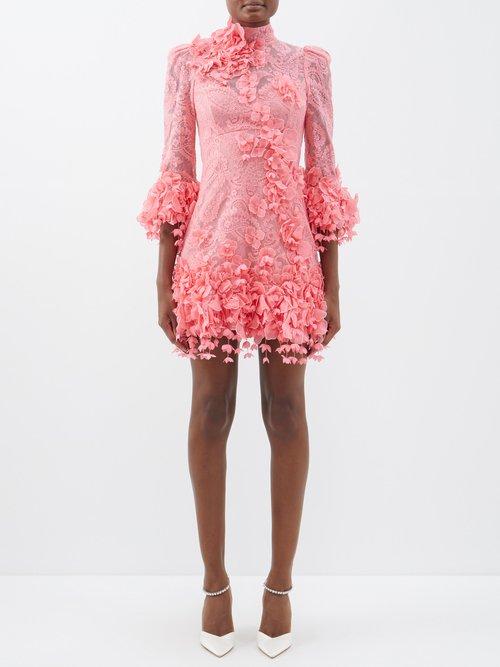 Zimmermann - High Tide Paisley-lace Cotton-blend Mini Dress - Womens - Bright Pink