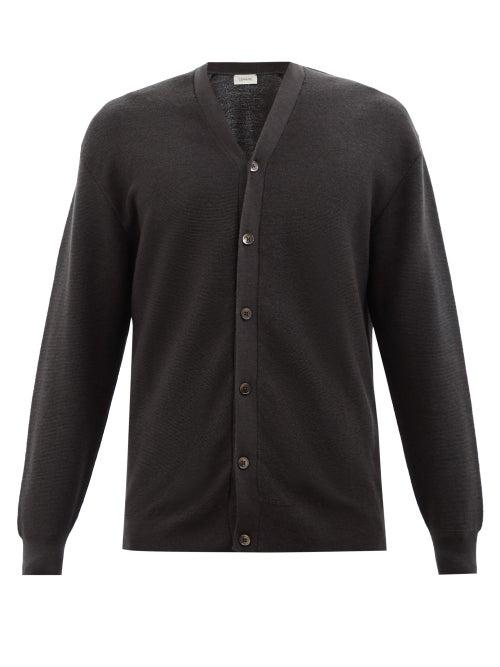 Lemaire - V-neck Merino-blend Cardigan - Mens - Dark Grey