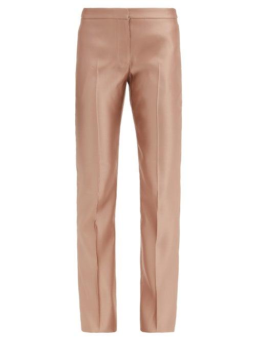 Matchesfashion.com Alexander Mcqueen - Mid-rise Silk-satin Straight-leg Trousers - Womens - Light Gold