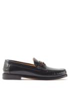 Gucci - Gg And Web Stripe Leather Loafers - Mens - Black
