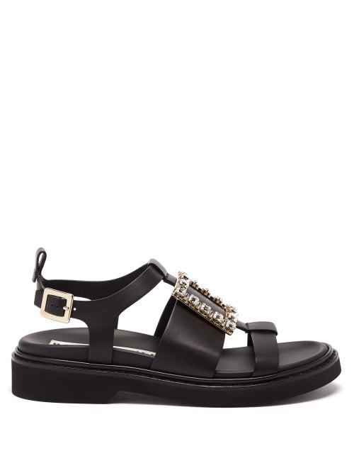 Roger Vivier - Viv Rangers Crystal-buckle Leather Sandals - Womens - Black