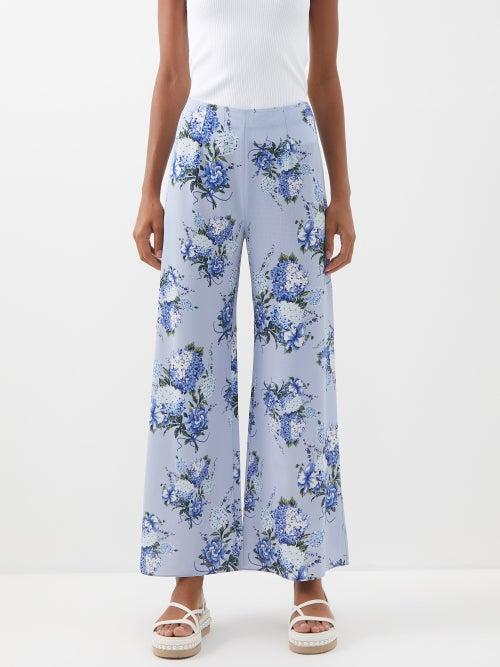 Emilia Wickstead - Hullinie Floral-print Georgette Trousers - Womens - Blue Print