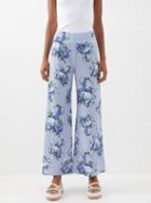 Emilia Wickstead - Hullinie Floral-print Georgette Trousers - Womens - Blue Print