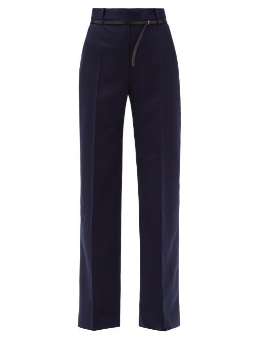 Matchesfashion.com Altuzarra - Jess Paperbag-waist Wool-blend Wide-leg Trousers - Womens - Navy