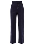 Matchesfashion.com Altuzarra - Jess Paperbag-waist Wool-blend Wide-leg Trousers - Womens - Navy
