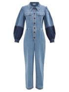Sea - Zariyah Buttoned Denim Jumpsuit - Womens - Blue Multi