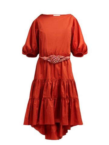 Matchesfashion.com Love Binetti - Simple Minds Belted Tiered Cotton Dress - Womens - Dark Orange