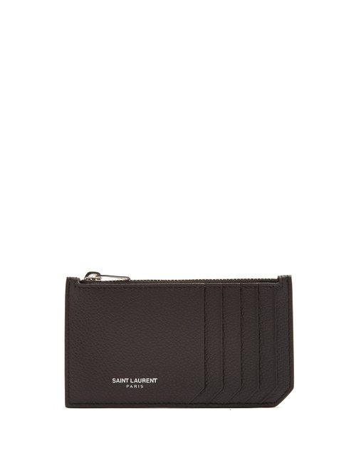 Matchesfashion.com Saint Laurent - Fragments Grained Leather Cardholder - Womens - Black