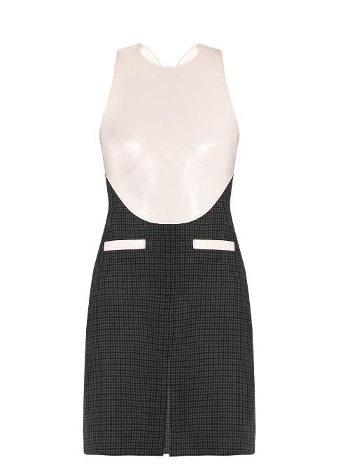 Courrèges Faux-leather Bodice And Hound's-tooth Wool Dress