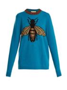Matchesfashion.com Gucci - Bee Jacquard Wool Sweater - Womens - Blue Multi