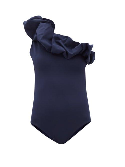 Ladies Beachwear Maygel Coronel - Ruby Ruffled One-shoulder Swimsuit - Womens - Navy