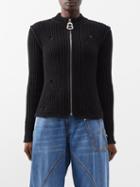 Jw Anderson - Pull-tab Distressed Cotton-blend Cardigan - Womens - Black