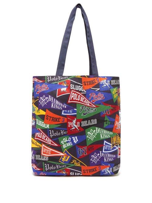 Matchesfashion.com Polo Ralph Lauren - Varsity Flag Print Cotton Canvas Tote Bag - Mens - Black