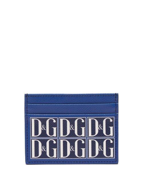 Matchesfashion.com Dolce & Gabbana - Vintage Style Logo Print Leather Cardholder - Mens - Navy
