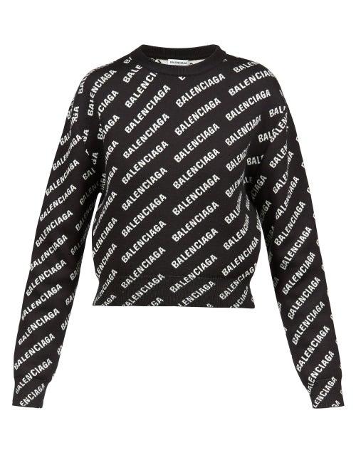 Balenciaga - Logo-jacquard Sweater - Womens - Black