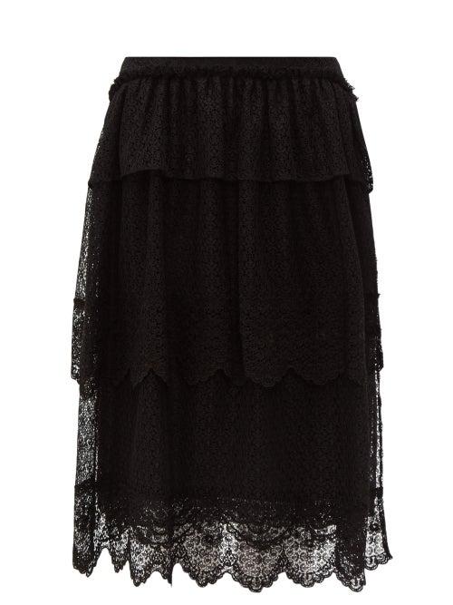 Matchesfashion.com Simone Rocha - Tiered Lace Midi Skirt - Womens - Black