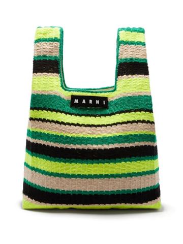 Ladies Bags Marni Market - Logo-patch Stripe-crochet Tote Bag - Womens - Green Multi