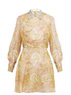 Matchesfashion.com Miu Miu - Floral Print Crystal Collar Georgette Mini Dress - Womens - Yellow Multi