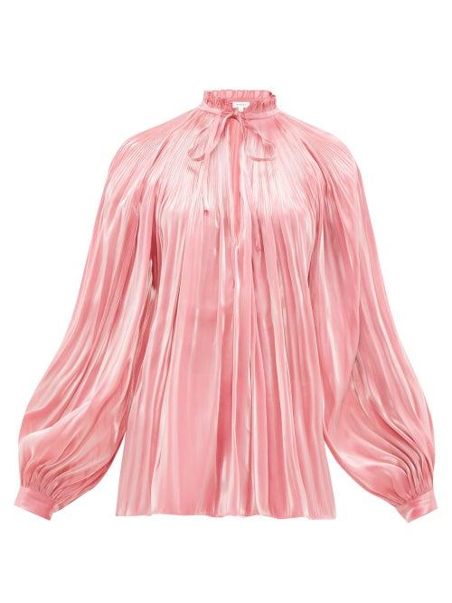 Matchesfashion.com Rhode - Adele Pliss Lam-satin Blouse - Womens - Pink