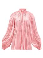 Matchesfashion.com Rhode - Adele Pliss Lam-satin Blouse - Womens - Pink