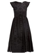 Matchesfashion.com Redvalentino - Broderie Anglaise Cotton Midi Dress - Womens - Black