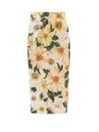 Matchesfashion.com Dolce & Gabbana - Camellia-print Silk-blend Charmeuse Pencil Skirt - Womens - Yellow Print