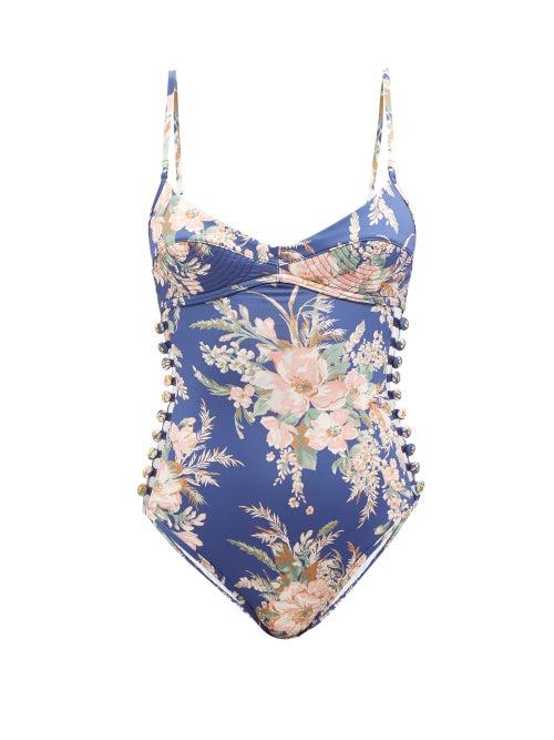 Zimmermann - Moonshine Bullet-cup Floral-print Swimsuit - Womens - Blue Print