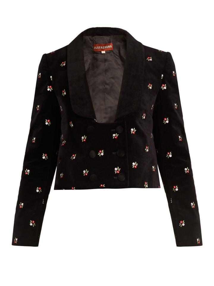 Alexachung Floral-embroidered Cropped Cotton-velvet Jacket