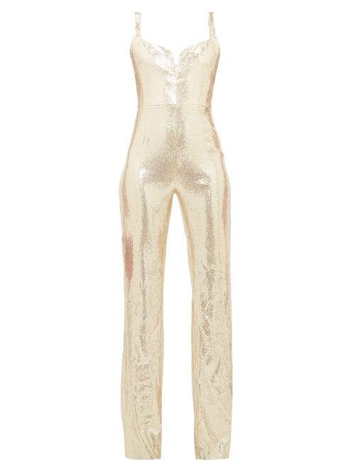 Matchesfashion.com Galvan - Galaxy Sequinned Jumpsuit - Womens - Light Gold