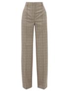 Matchesfashion.com Stella Mccartney - Prince Of Wales Check Wool Wide Leg Trousers - Womens - Grey Multi