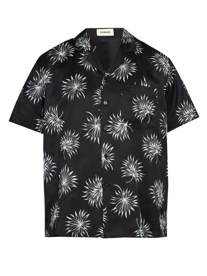 Commas Palm-print Short-sleeved Silk-blend Shirt