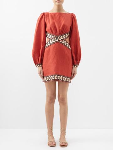 Johanna Ortiz - Time Gone By Side-cutout Linen Mini Dress - Womens - Red Multi