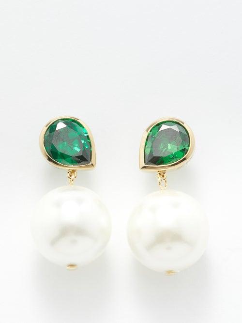 Completedworks - Pearl & Crystal 14kt Gold-vermeil Earrings - Womens - Green Multi