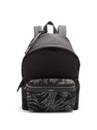 Matchesfashion.com Saint Laurent - City Canvas Palm-print Pocket Wide Backpack - Mens - Black White