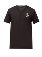 Matchesfashion.com Dolce & Gabbana - Logo-embroidered V-neck Cotton-jersey T-shirt - Mens - Black