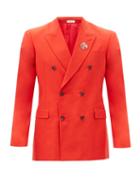 Matchesfashion.com Alexander Mcqueen - Monogram-brooch Double-breasted Cotton Jacket - Mens - Red