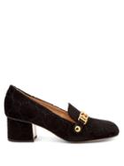 Matchesfashion.com Gucci - Sylvie Logo Debossed Velvet Loafers - Womens - Black