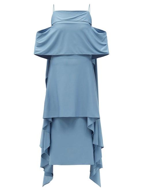 Matchesfashion.com Salvatore Ferragamo - Off-the-shoulder Tiered Jersey Dress - Womens - Light Blue