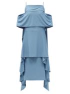Matchesfashion.com Salvatore Ferragamo - Off-the-shoulder Tiered Jersey Dress - Womens - Light Blue