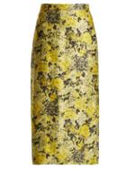 Matchesfashion.com Erdem - Maira Rose Jacquard Pencil Skirt - Womens - Yellow