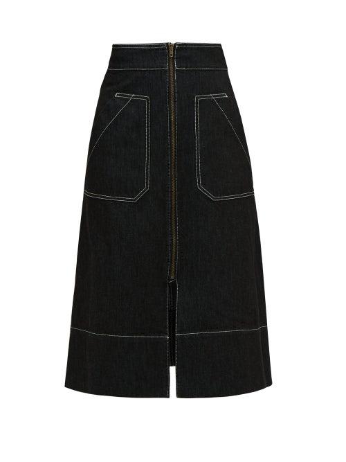 Matchesfashion.com Ssone - Oak A Line Denim Midi Skirt - Womens - Black