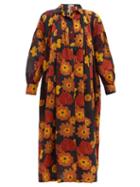 Matchesfashion.com Dodo Bar Or - Vyan Floral Print Cotton Poplin Midi Dress - Womens - Black Print