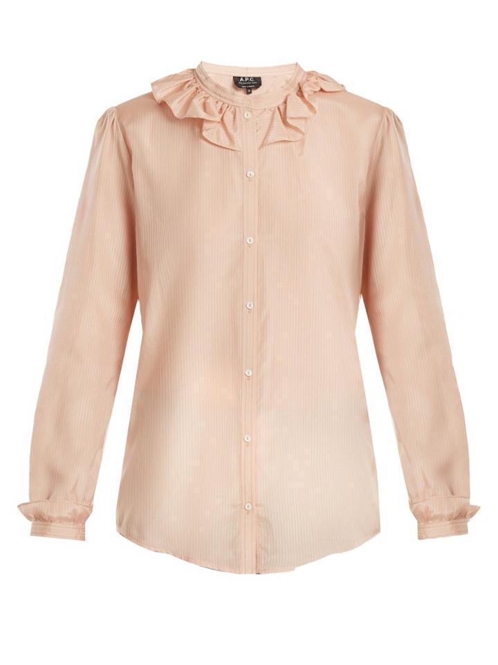 A.p.c. Josephine Ruffled-collar Cotton-blend Blouse