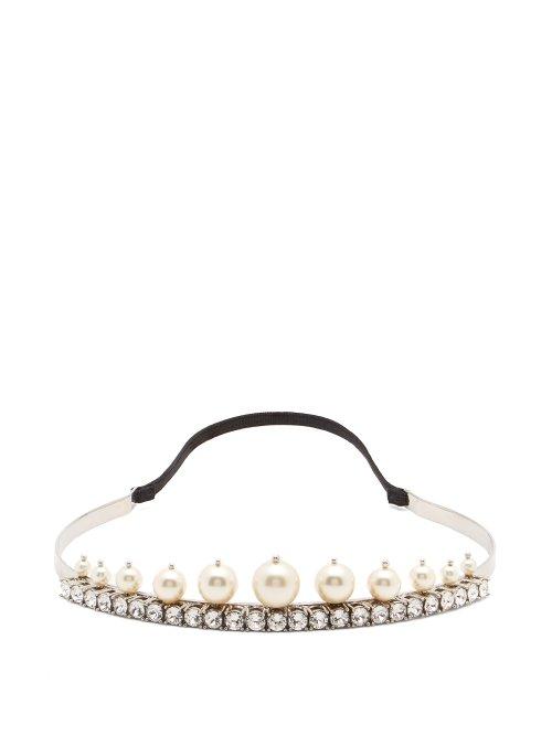 Matchesfashion.com Miu Miu - Pearl And Crystal Embellished Headband - Womens - Crystal