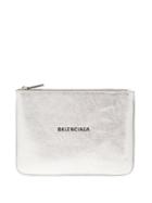 Matchesfashion.com Balenciaga - Metallic Leather Logo Pouch - Womens - Silver