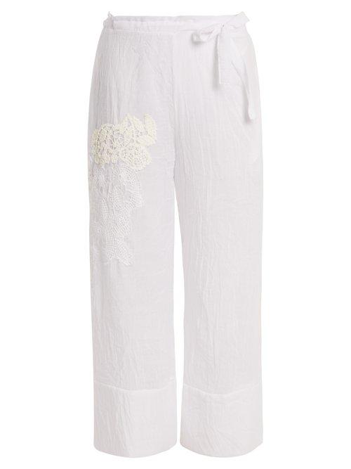 Matchesfashion.com Lila Eugnie - 1834 Lace Panel Cropped Voile Trousers - Womens - White