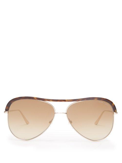 Matchesfashion.com Tom Ford Eyewear - Aviator Frame Metal Sunglasses - Womens - Brown Multi