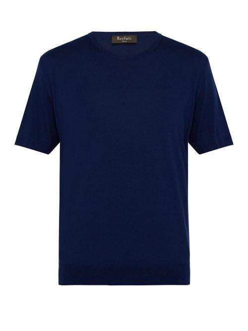Matchesfashion.com Berluti - Knitted Wool Crew Neck T Shirt - Mens - Blue